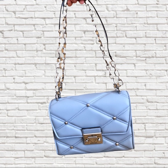 🎉HP🎉MICHAEL KORS • Serena Leather Studded Shoulder Bag & Coinpurse • Pale Blue - Picture 3 of 10